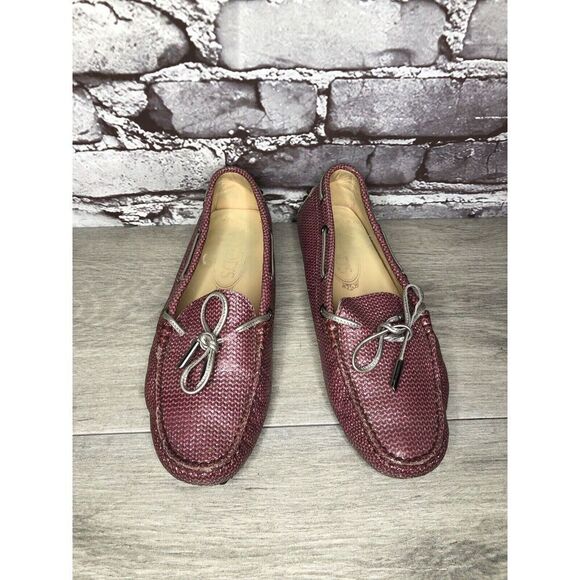 TODS Pink Metallic Leather Moccasins Driver Loafers Flats Women Sz 35.5EU/5M US - Picture 1 of 16